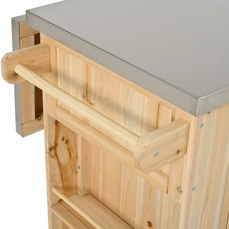 Outdoor-Kücheninsel, 52,25 Zoll, mit Edelstahl-Arbeitsplatte, viel Stauraum, Handtuch- und Gewürzregalen sowie Flaschenöffner