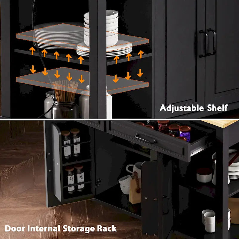 Îlot de cuisine extensible à roulettes, desserte mobile de cuisine, meuble-bar avec rangement intérieur, 2 tiroirs et 2 placards