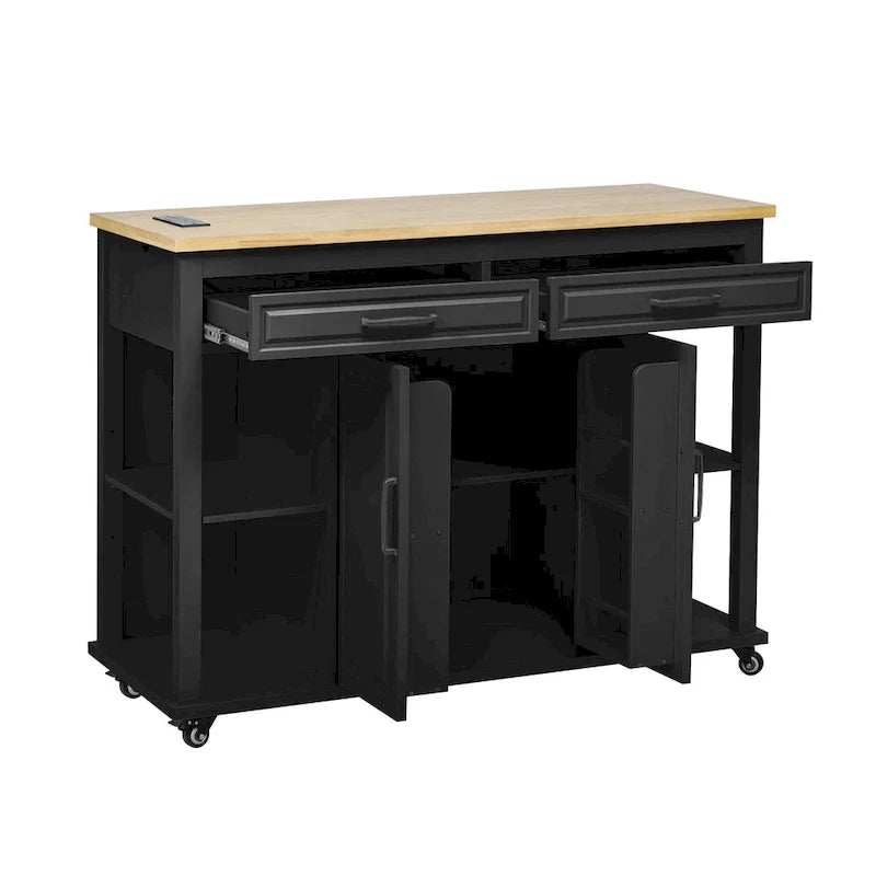 Îlot de cuisine extensible à roulettes, desserte mobile de cuisine, meuble-bar avec rangement intérieur, 2 tiroirs et 2 placards