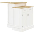 Kücheninsel mit Stauraumschrank und zweistufiger Tischplatte aus Gummibaumholz, mit verstellbaren Einlegeböden und Schubladen