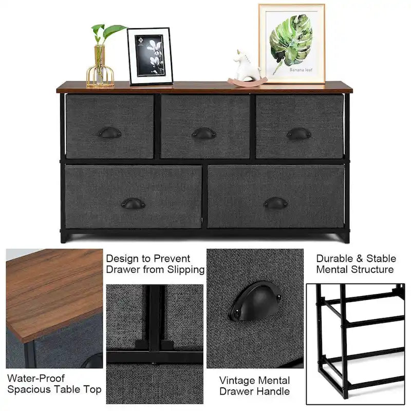 Commode à 5 tiroirs, unité de rangement, table d’appoint, présentoir et organisateur pour dortoir