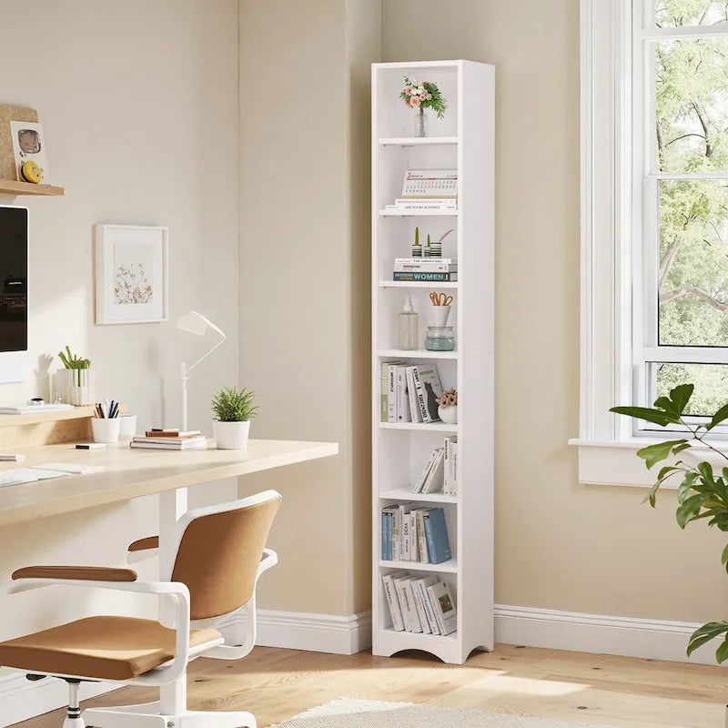 Schmaler Badezimmerschrank aus Massivholz, 70.9 Inches hoch, freistehend, mit 8 Ablagefächern