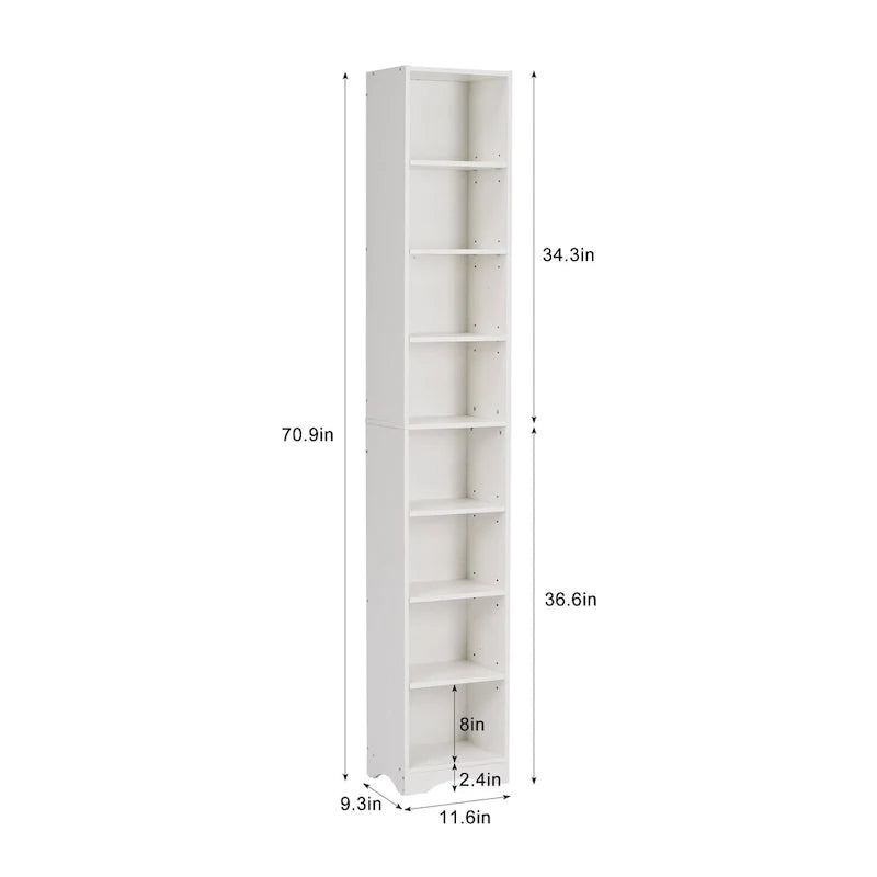 Schmaler Badezimmerschrank aus Massivholz, 70.9 Inches hoch, freistehend, mit 8 Ablagefächern
