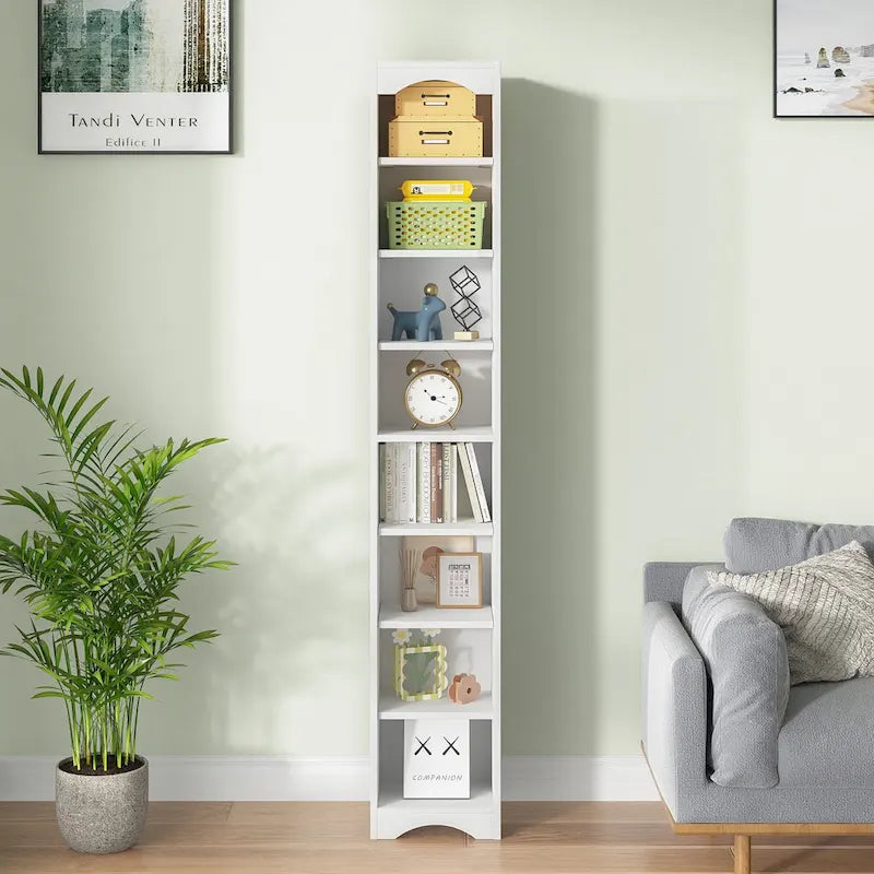 Schmaler Badezimmerschrank aus Massivholz, 70.9 Inches hoch, freistehend, mit 8 Ablagefächern