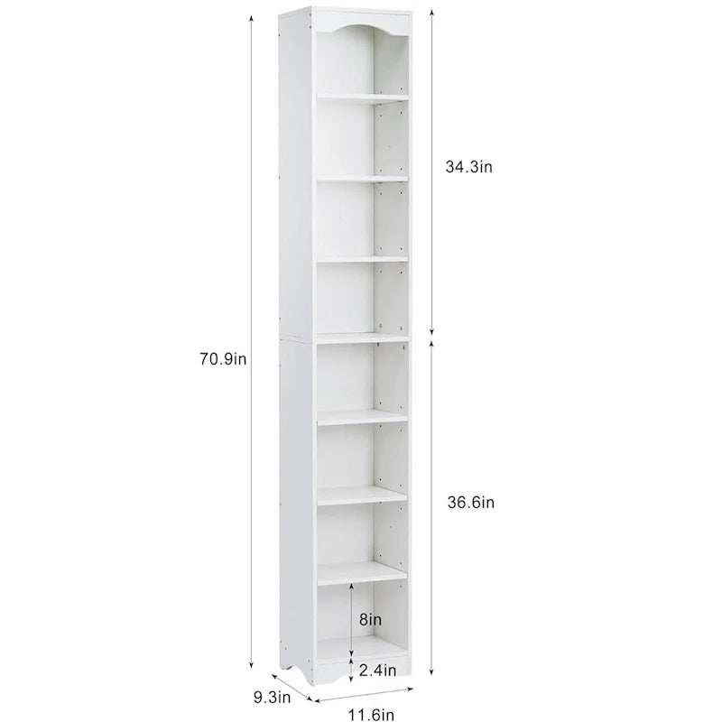 Schmaler Badezimmerschrank aus Massivholz, 70.9 Inches hoch, freistehend, mit 8 Ablagefächern