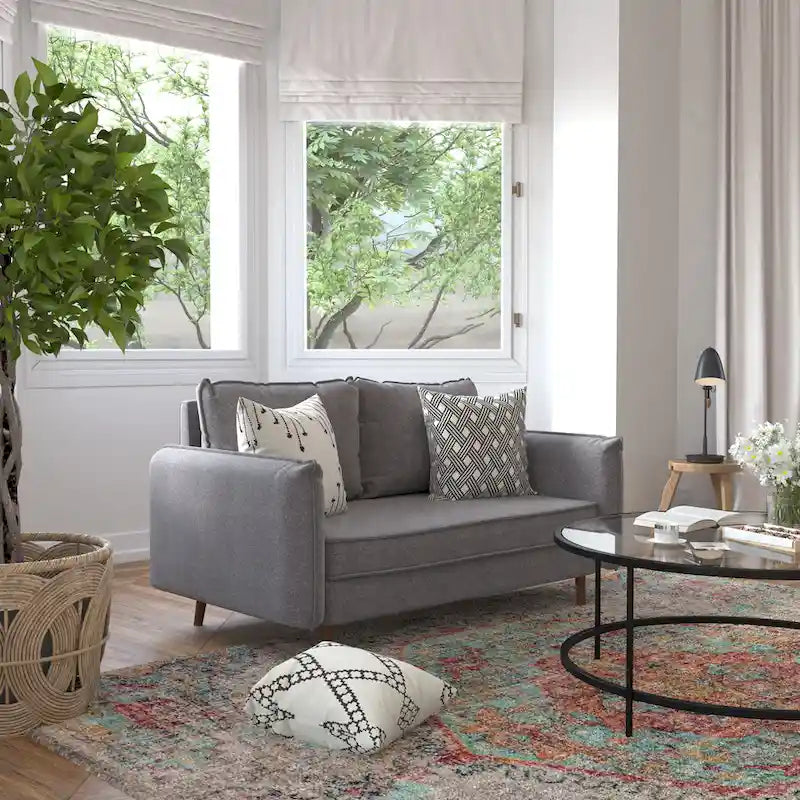 Kompaktes Loveseat mit Leinenoptik-Bezug und Holzbeinen