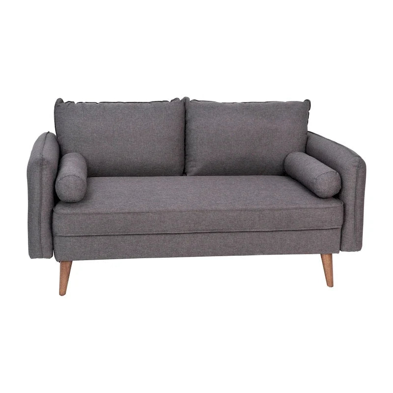 Kompaktes Loveseat mit Leinenoptik-Bezug und Holzbeinen
