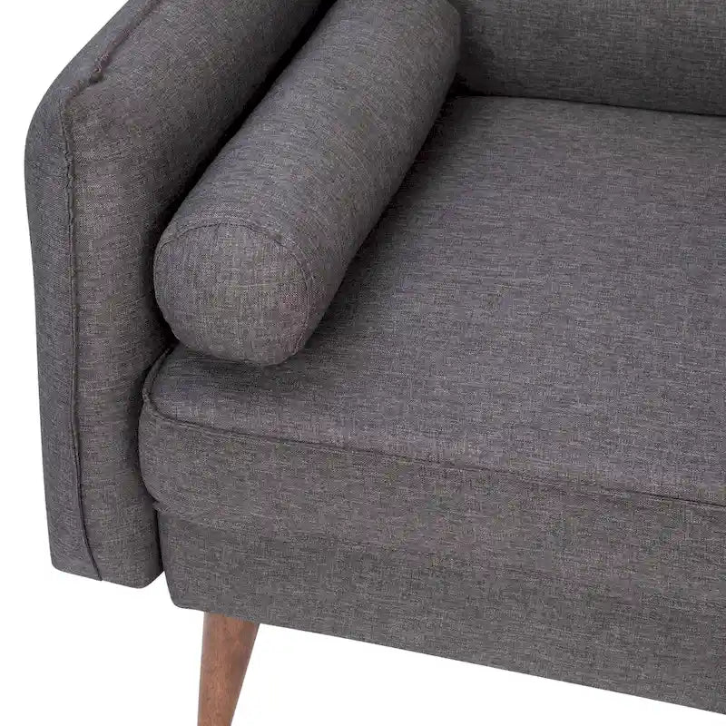 Sofá biplaza compacto tapizado en lino sintético con patas de madera
