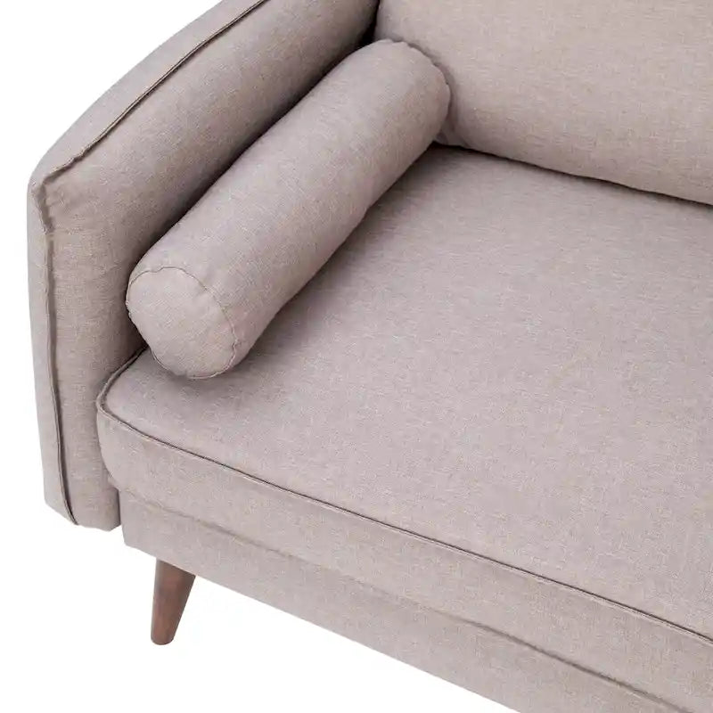 Sofá biplaza compacto tapizado en lino sintético con patas de madera