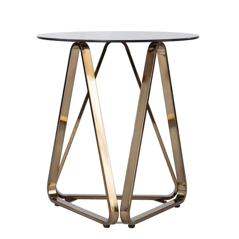 24 Champagne Glass And Iron Round End Table - 22x22x24.25