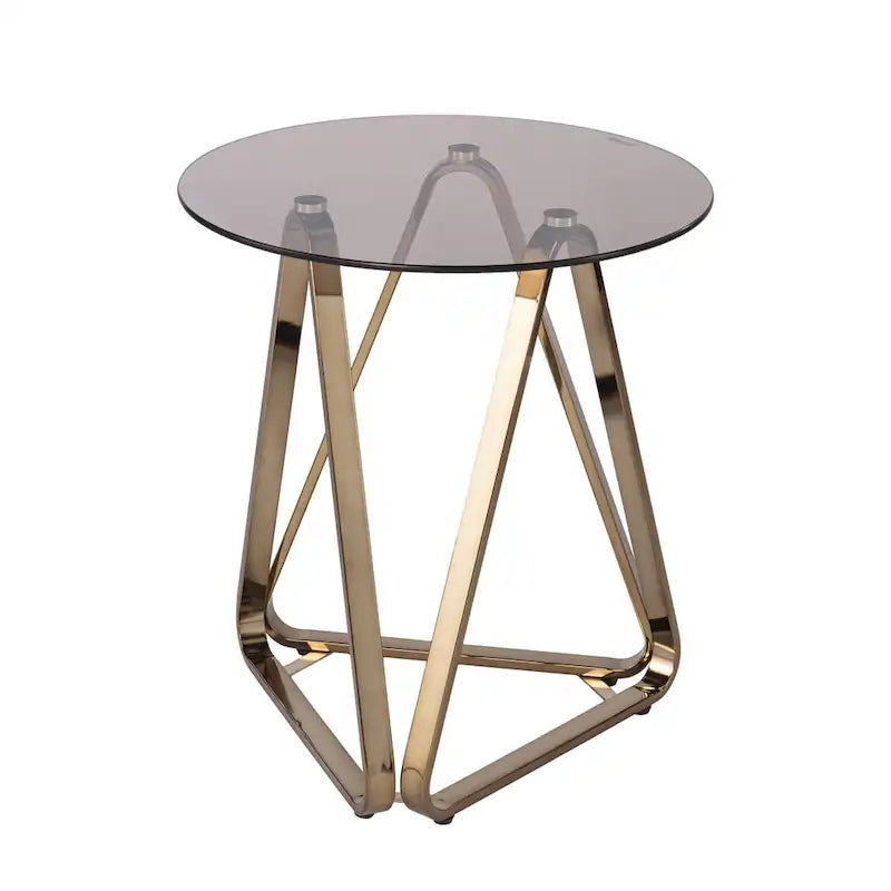 Table d’appoint ronde en fer et champagne - 22x22x24.25