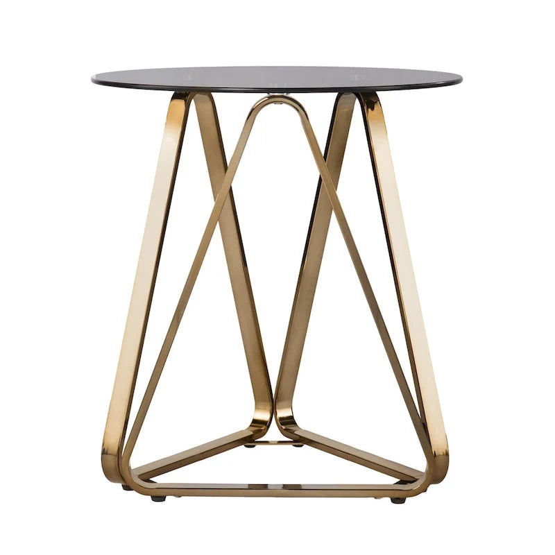 Table d’appoint ronde en fer et champagne - 22x22x24.25