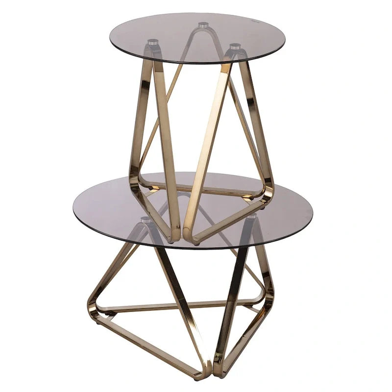 Table d’appoint ronde en fer et champagne - 22x22x24.25