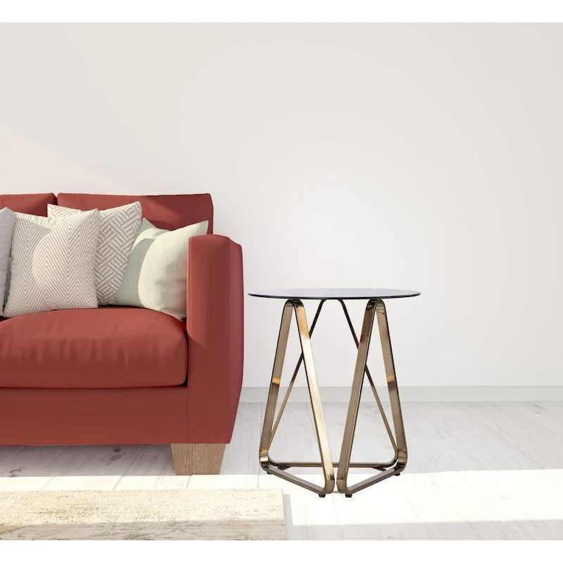 Table d’appoint ronde en fer et champagne - 22x22x24.25