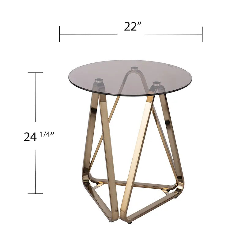Table d’appoint ronde en fer et champagne - 22x22x24.25