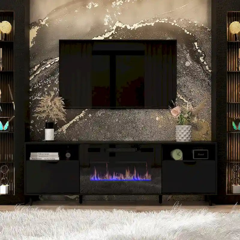 Stimmungsvoller elektrischer Kamin und robuster, energieeffizienter TV-Ständer