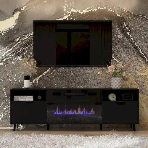 Stimmungsvoller elektrischer Kamin und robuster, energieeffizienter TV-Ständer