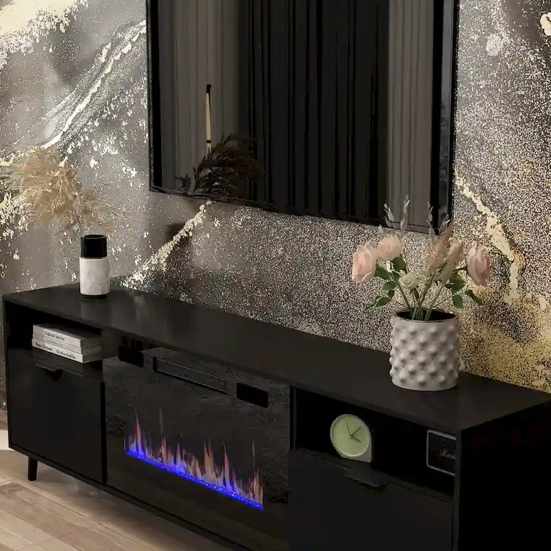 Foyer électrique d’ambiance et meuble TV robuste à haute efficacité énergétique