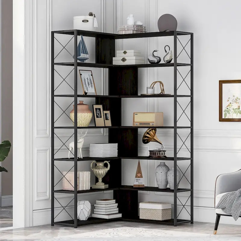 Eckbücherregal in L-Form mit 7 Ebenen