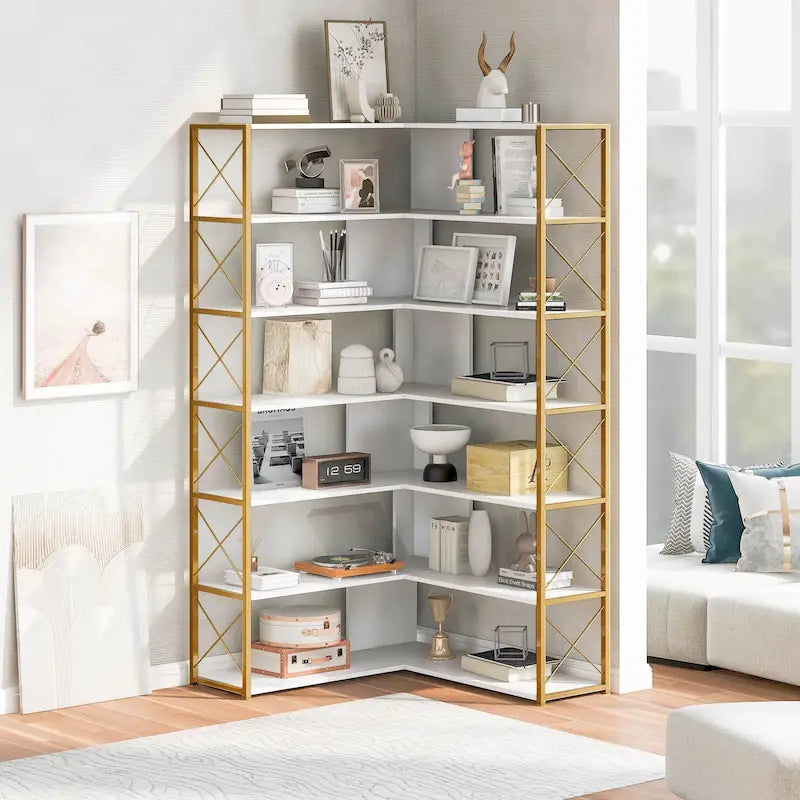 Bibliothèque d'angle en forme de L à 7 niveaux