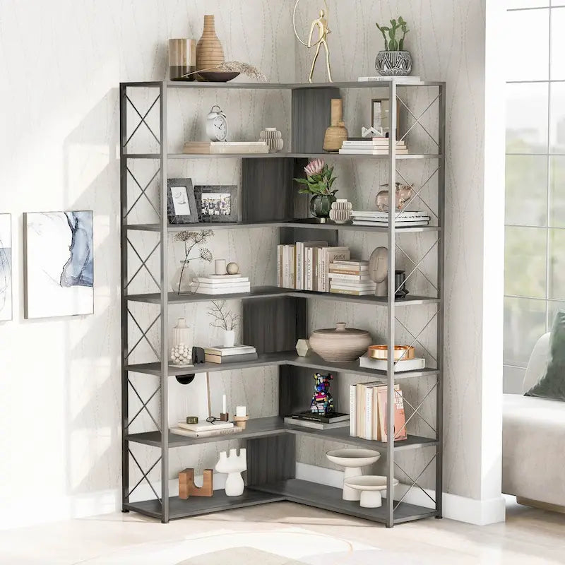 Eckbücherregal in L-Form mit 7 Ebenen