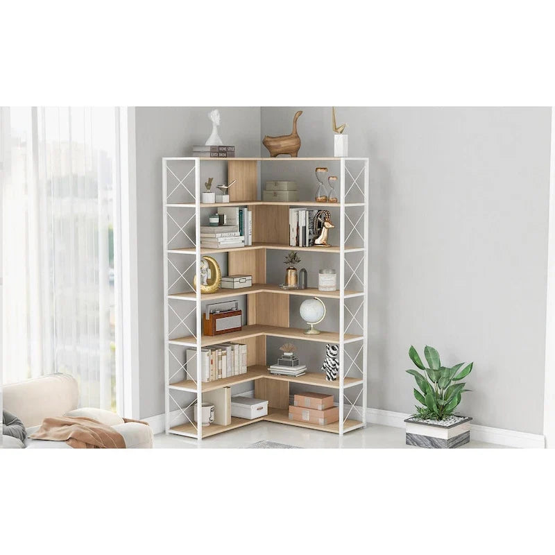Eckbücherregal in L-Form mit 7 Ebenen