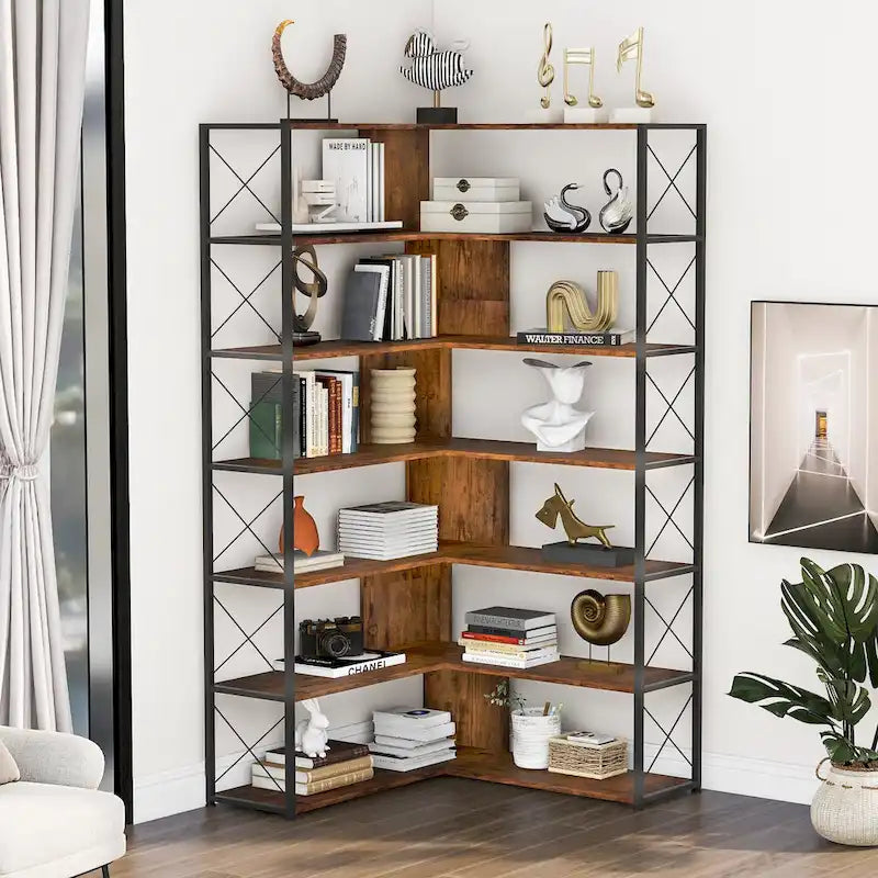 Eckbücherregal in L-Form mit 7 Ebenen