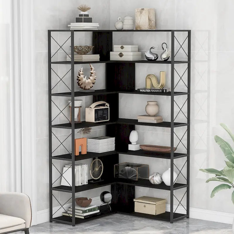 Eckbücherregal in L-Form mit 7 Ebenen