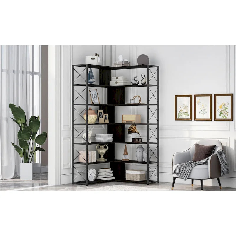 Eckbücherregal in L-Form mit 7 Ebenen