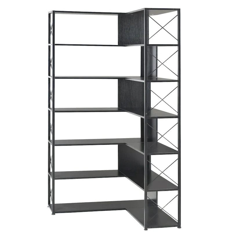 Eckbücherregal in L-Form mit 7 Ebenen