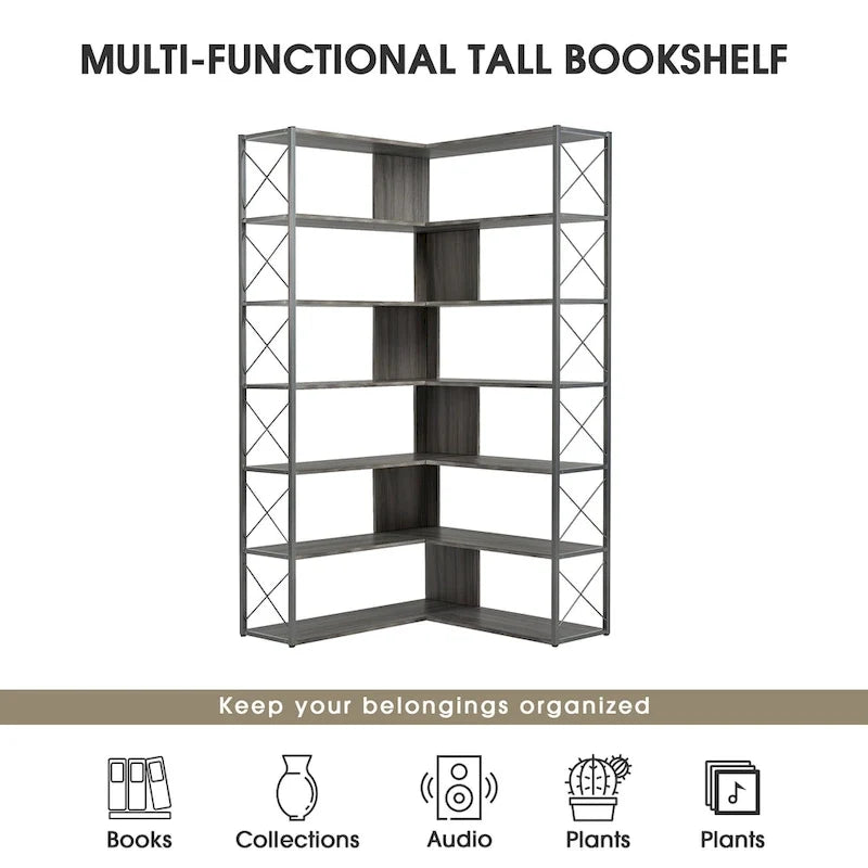 Eckbücherregal in L-Form mit 7 Ebenen