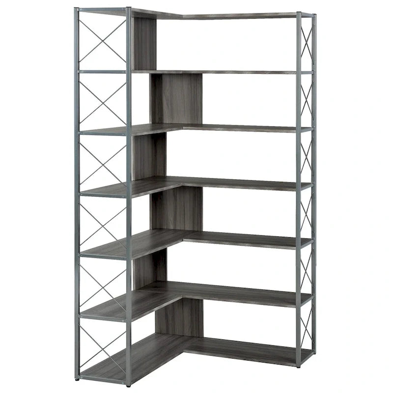 Eckbücherregal in L-Form mit 7 Ebenen