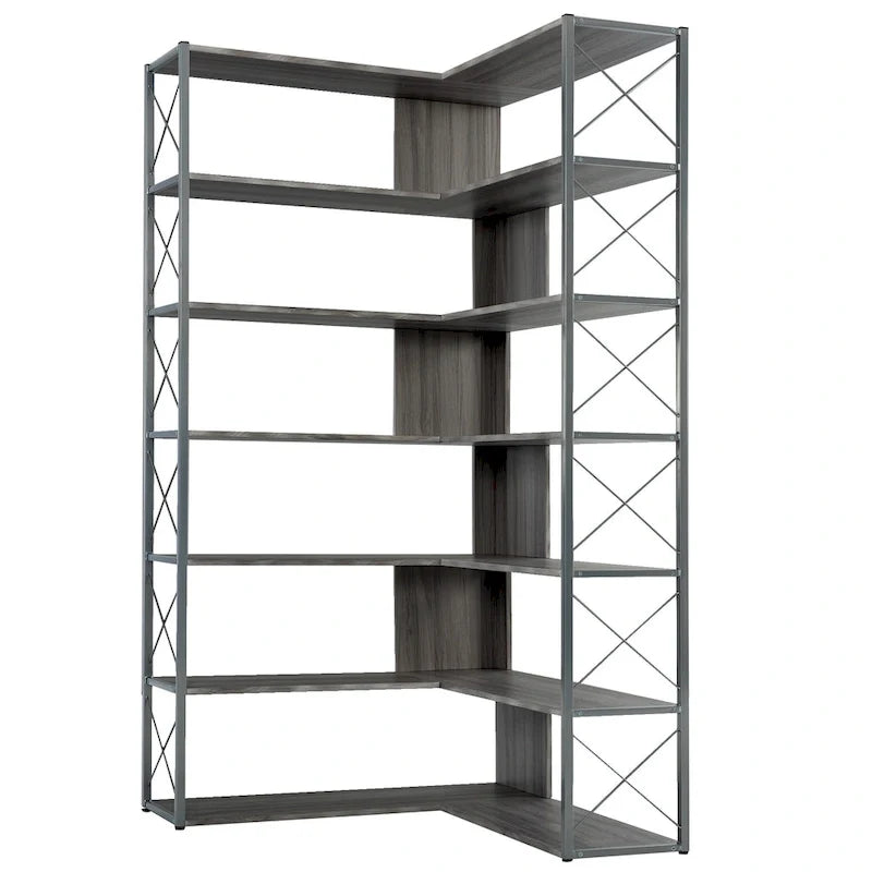 Eckbücherregal in L-Form mit 7 Ebenen