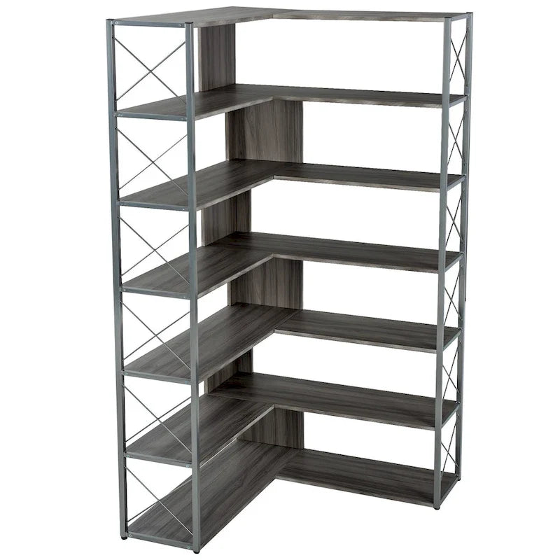 Eckbücherregal in L-Form mit 7 Ebenen