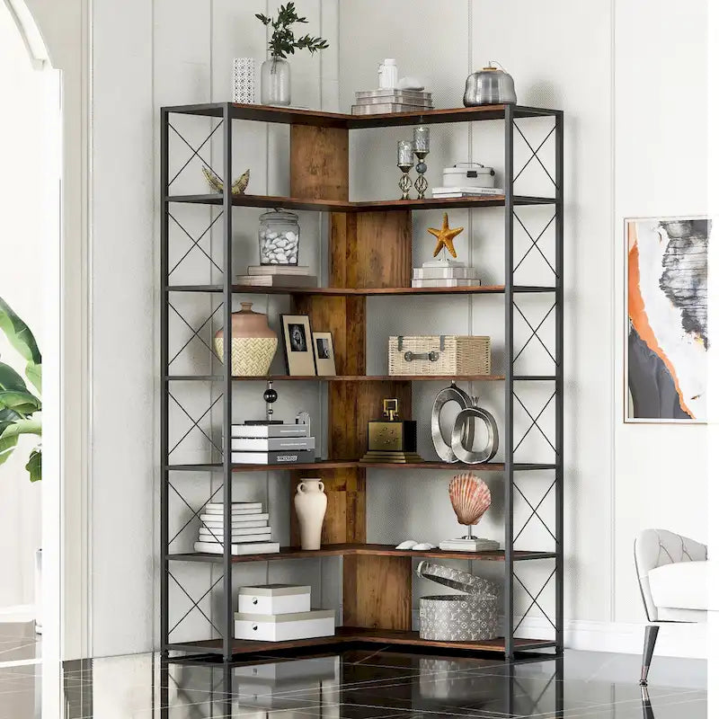 Eckbücherregal in L-Form mit 7 Ebenen
