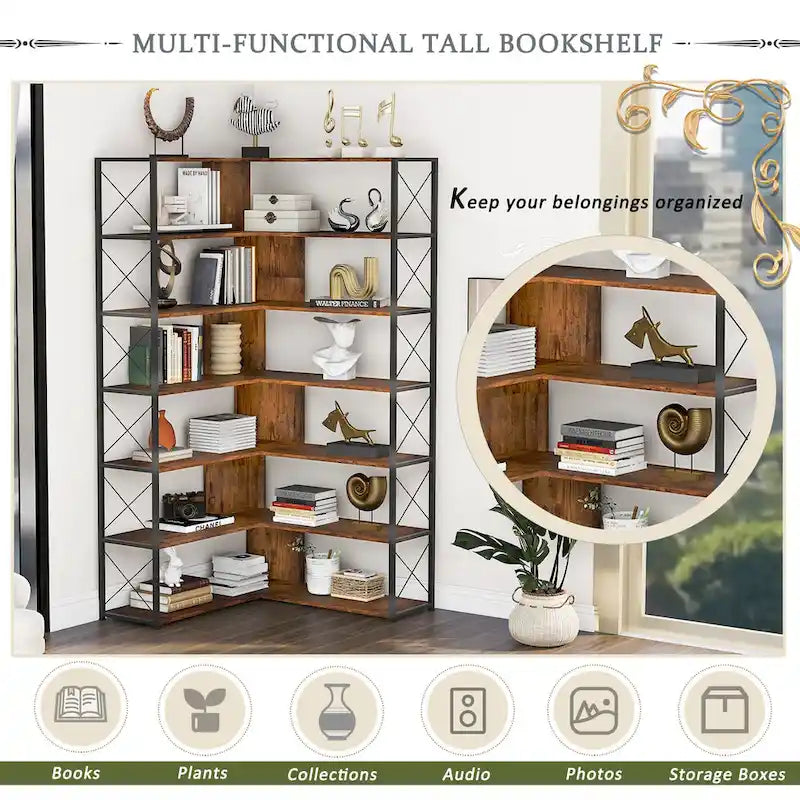 Eckbücherregal in L-Form mit 7 Ebenen