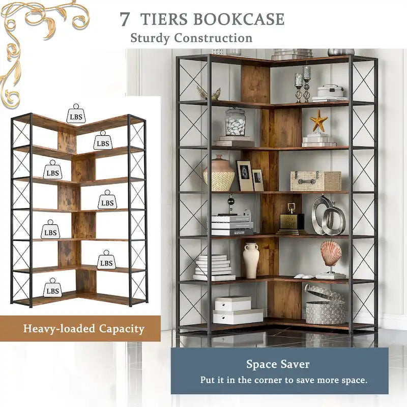 Eckbücherregal in L-Form mit 7 Ebenen