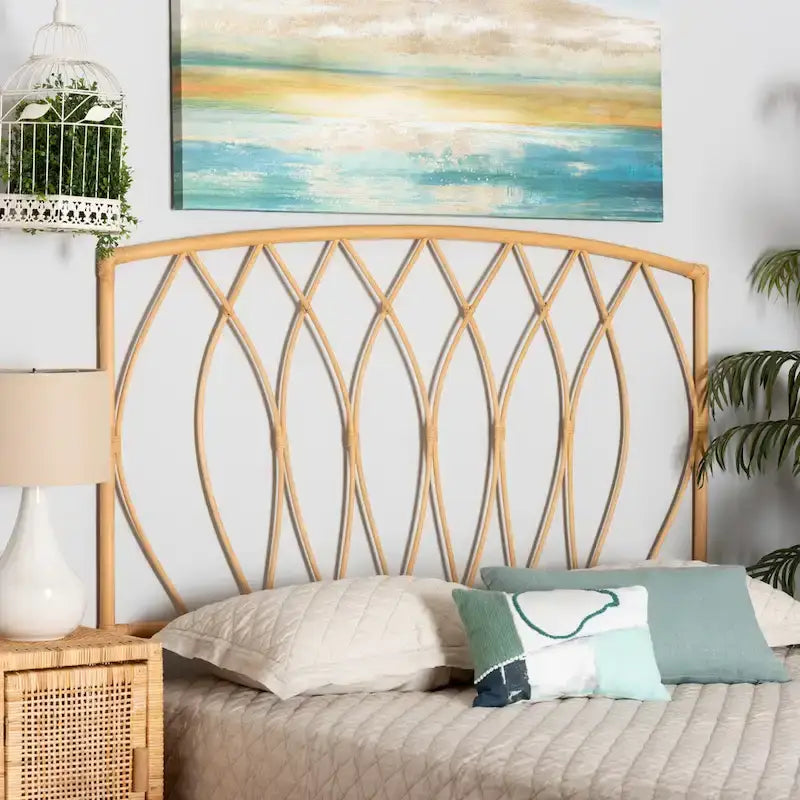 Modern Bohemian-Style Natural Rattan Wall-Mounted Headboard - Queen Size