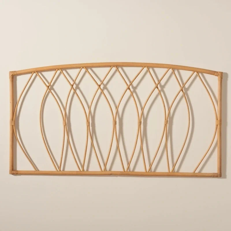 Modern Bohemian-Style Natural Rattan Wall-Mounted Headboard - Queen Size