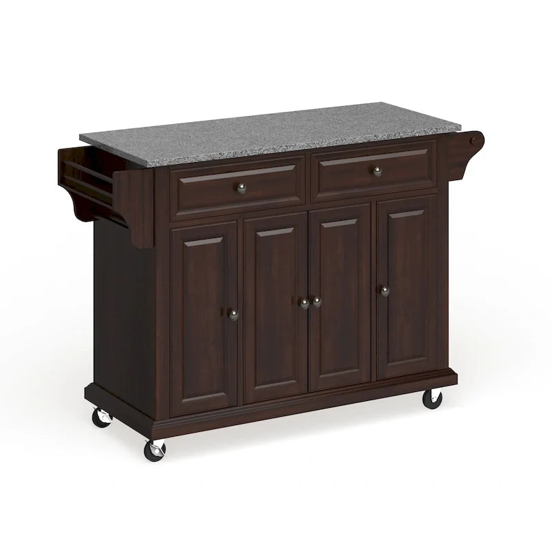 Desserte de cuisine grand format avec plateau en granit et finition acajou vintage - 18d x 51.5w x 36h