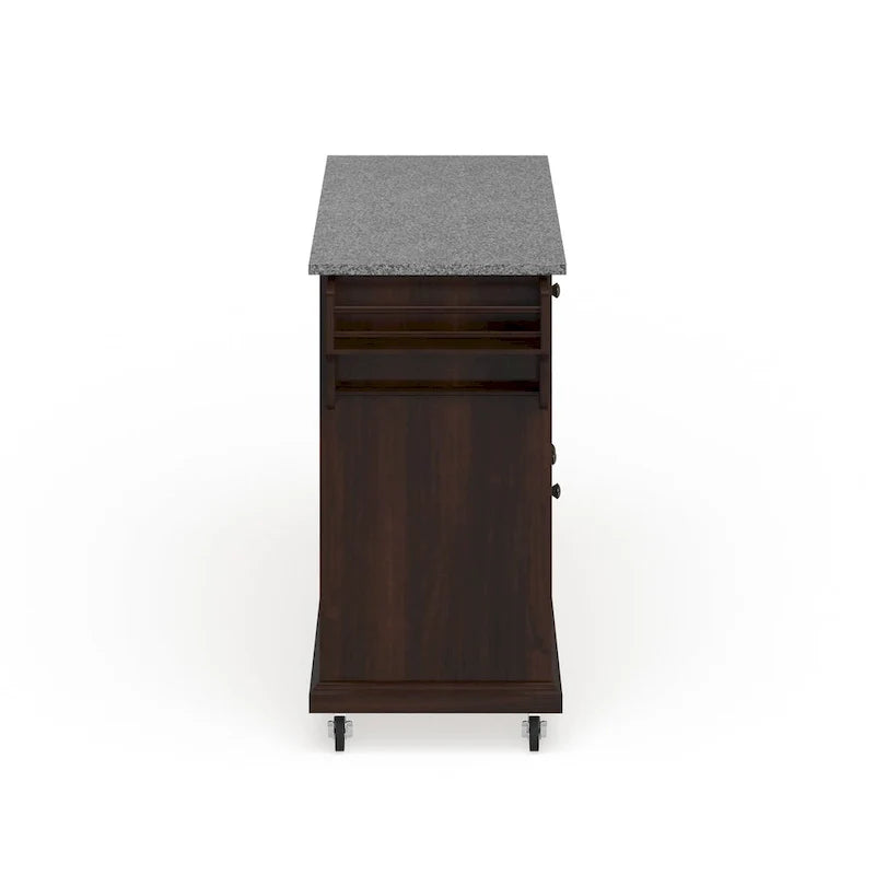 Desserte de cuisine grand format avec plateau en granit et finition acajou vintage - 18d x 51.5w x 36h