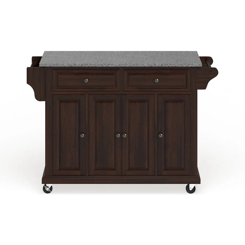 Desserte de cuisine grand format avec plateau en granit et finition acajou vintage - 18d x 51.5w x 36h