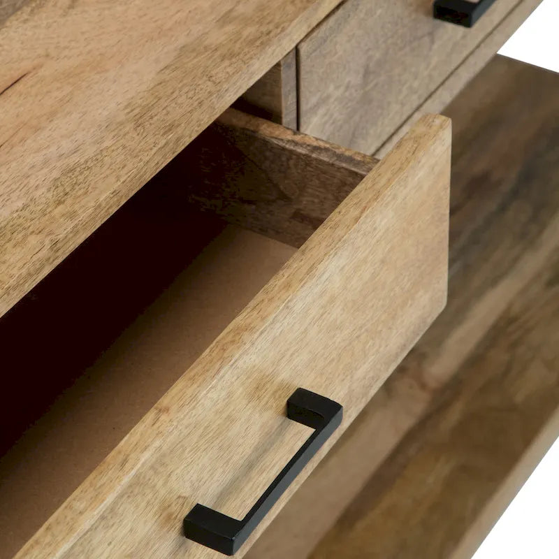 54 Zoll breiter Konsolentisch im modernen Industrial-Stil für Eingangsbereich oder Sofa, aus massivem Mangoholz und Metall gefertigt, natürliche Holzoptik — 55" W x 16" T x 32" H