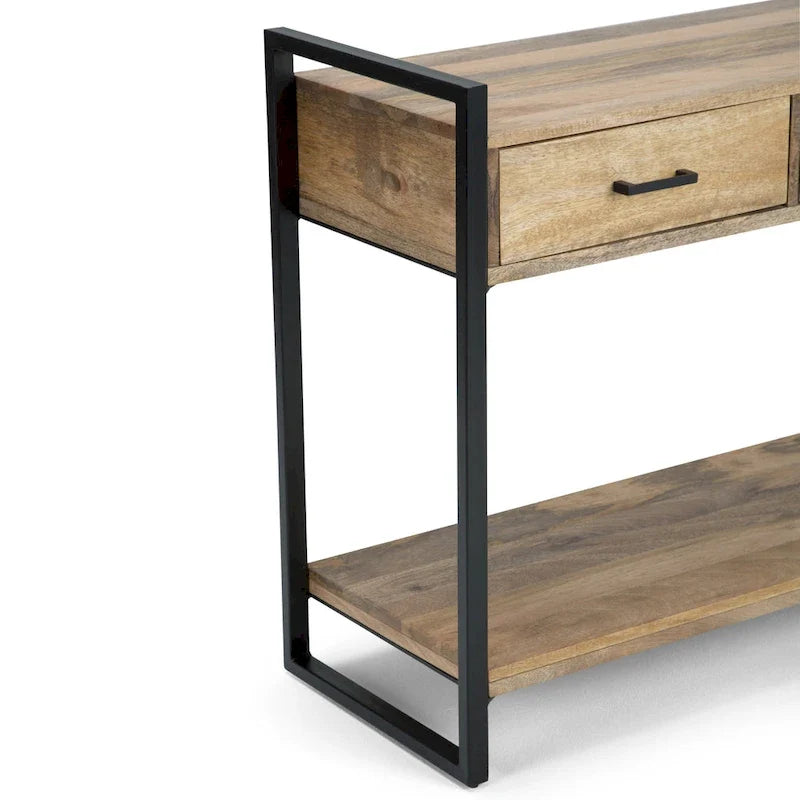 54-inch Wide Modern Industrial-Style Entryway/Sofa Table, Crafted from Solid Mango Wood and Metal, Natural Wood Finish — 55" W x 16" D x 32" H