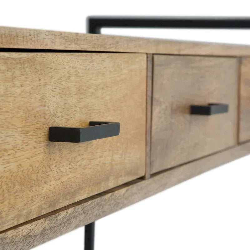 54-inch Wide Modern Industrial-Style Entryway/Sofa Table, Crafted from Solid Mango Wood and Metal, Natural Wood Finish — 55" W x 16" D x 32" H