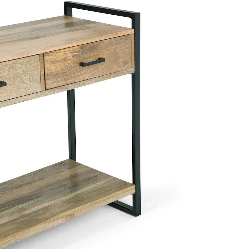 54-inch Wide Modern Industrial-Style Entryway/Sofa Table, Crafted from Solid Mango Wood and Metal, Natural Wood Finish — 55" W x 16" D x 32" H