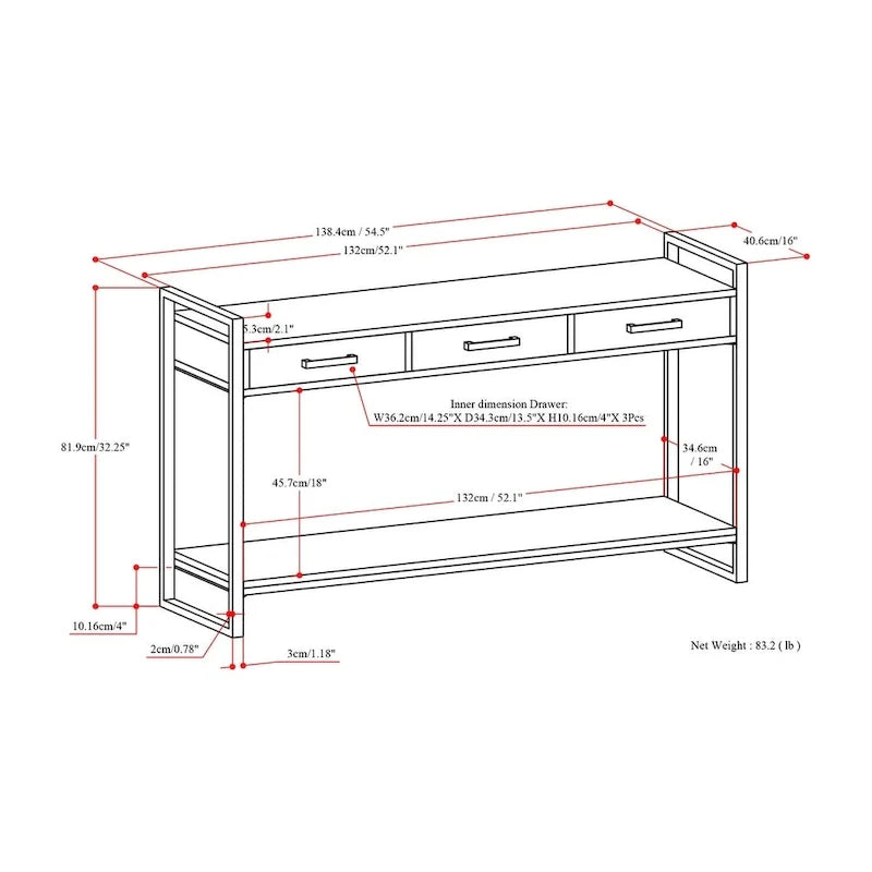 54-inch Wide Modern Industrial-Style Entryway/Sofa Table, Crafted from Solid Mango Wood and Metal, Natural Wood Finish — 55" W x 16" D x 32" H