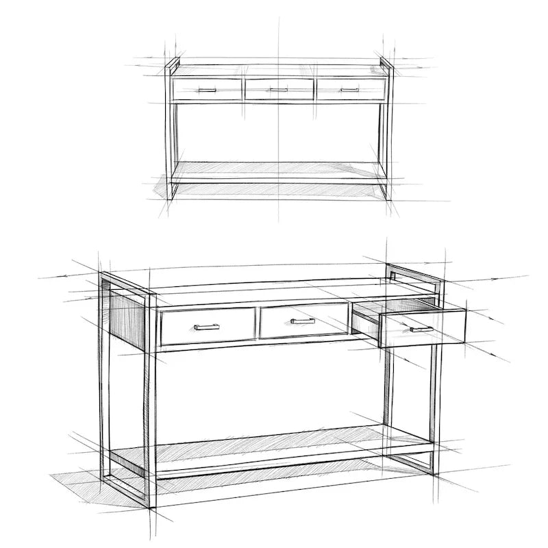54-inch Wide Modern Industrial-Style Entryway/Sofa Table, Crafted from Solid Mango Wood and Metal, Natural Wood Finish — 55" W x 16" D x 32" H