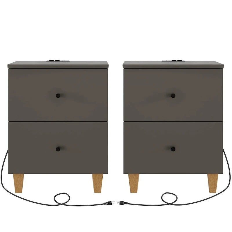 Table d’appoint avec station de recharge et 2 tiroirs pour le salon