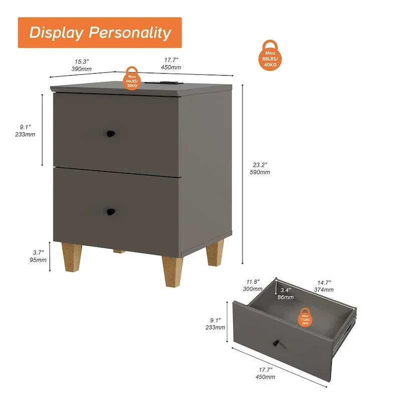 Table d’appoint avec station de recharge et 2 tiroirs pour le salon